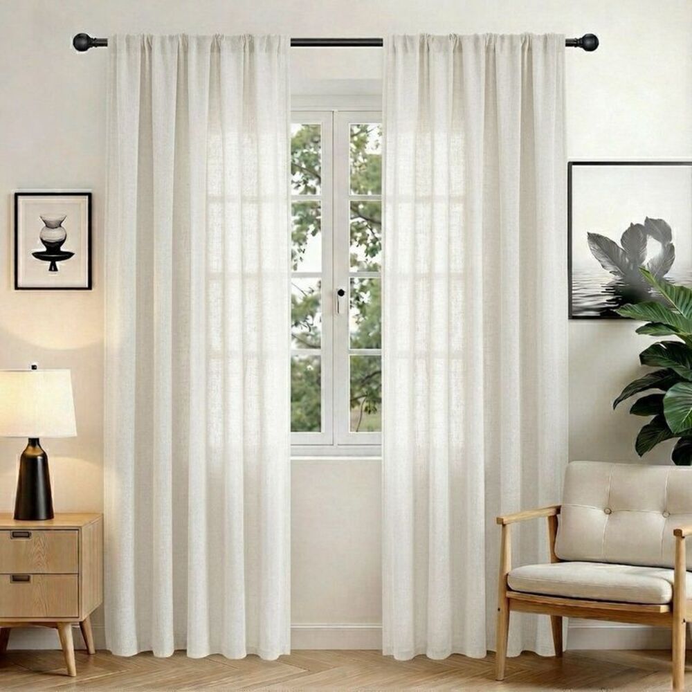 JoyDeco 2pk 52x90 Inch Linen Light Filtering Curtains - Ivory